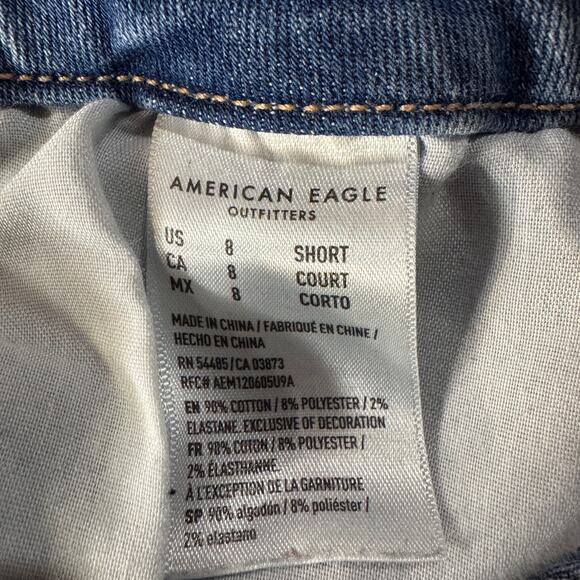 American Eagle SZ 8 SHORT Curvy Jeggings Jeans Super Hi-Rise Distressed Rip Blue - Picture 12 of 13
